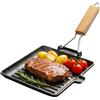 CEWROM Bistecchiera in ghisa, pieghevole, manico in legno, quadrata, 20 x 20 cm, per barbecue a gas, barbecue a carbone e tutti i tipi di fornelli, inclusi induzione, per esterni e interni