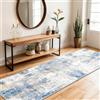 SOANNY Tappeto Passatoia 60x180 cm, Pelo Corto, Moderno Astratto, Super Morbido, Lavabile, Antiscivolo, Corridoio, Soggiorno, Camera da Letto, Blu-Beige