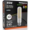 Eurocali Lampada LED E40 49W Tubolare 10000 lumen Filamento Bianco Caldo 4000K - Sostituzione Alogenuri Metallici - Alta Efficienza 204 lm/W - Impermeabile IP65 - diffusore in vetro trasparente - Pacco da 2