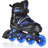 LOKJIJI Pattini in linea regolabili per bambini ragazze ragazzi principianti, Pattini a rotelle per bambino e adolescente per lo sport Nero e blu (Grande)