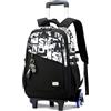 Lutuan Zaino con Ruote per Ragazzi Adolescenti, 26L Zaini Scuola Trolley Media e Superiore Staccabile, Zaino Ragazzo Impermeabile Nero Graffiti-Daypack da Viaggio con Carrello