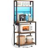 VASAGLE Scaffale da Cucina con LED, Scaffale per Microonde con Multipresa, Ripiani Regolabili, 8 Ganci, 40 x 60 x 168,4 cm, Marrone Vintage e Nero Opaco KKS049KD01