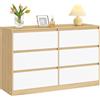 VASAGLE KAILYN Collezione - Cassettiera con 6 Cassetti, Comò, Mobile con Cassetti, Porta Abiti, 40 x 119,4 x 75 cm, Stile Moderno, Beige Rovere e Bianco Nuvola LTS616YJ01