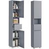 VASAGLE Mobile da Bagno, Mobiletto Portaoggetti, Alto, con Cassetto, Ripiani Regolabili, Scomparti, 30 x 30 x 170 cm, Grigio Tortora BBC560P36