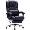 SONGMICS Poltrona Girevole con Poggiagambe Sedia Direzionale Ergonomica da Ufficio Studio Regolabile con Rotelle OBG71B, Finta Pelle, Nero, 7070 （117-125）