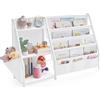 SONGMICS Libreria per Bambini, Scaffale per Giocattoli, Mobile Cameretta, Portagiochi, con Tasca Laterale, Alto 75 cm, Cameretta per Bambini, Stanza dei Giochi, Bianco GKR024W01