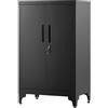 SONGMICS Armadietto in Metallo, Mobiletto Multiuso, Armadio a 2 Ante da Ufficio, Mobile con Serratura, in Acciaio, per Studio Soggiorno, Nero Opaco OMC012B01