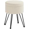 SONGMICS Sgabello Pouf Contenitore, Cassapanca Rotonda, Sgabello Toeletta, 39 x 44,1 cm (Diam. x A), Gambe in Metallo, Sedile Imbottito, Soggiorno Camera da Letto, Bianco Crema LOM002G01