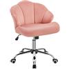 Yaheetech Sedia Ufficio Scrivania Cameretta Senza Braccioli Ergonomica con Ruote Girevole Altezza Regolabile Schienale Design Conchiglia Imbottito Portata 136 KG Rosa/Velluto