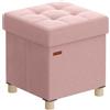 SONGMICS Pouf Contenitore, Cassapanca Pieghevole, 38 x 38 x 40 cm, Sgabello Poggiapiedi, 37 L, Superficie in Velluto, per Camera da Letto Soggiorno, Rosa Pastello LSF0516R01