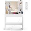 VASAGLE KAILYN Collezione - Toeletta con Luci LED 3 Colori con Luminosità Regolabile, Multipresa, Tavolo da Trucco con Specchio, Ripiani Regolabili, 2 Cassetti, Postazione Trucco, Bianco RDT143WB01