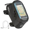 tectake® Portacellulare per Manubrio Bicicletta, Custodia Porta-Telefono Smartphone, Compatibile Touch Display, Borsa Bici, Poliestere Idrorepellente, Cavo Prolunga Audio 3,5mm Incluso - Nero, S