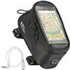 tectake® Portacellulare per Manubrio Bicicletta, Custodia Porta-Telefono Smartphone, Compatibile Touch Display, Borsa Bici, Poliestere Idrorepellente, Cavo Prolunga Audio 3,5mm Incluso - Nero, L