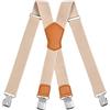 ACWOObretella da uomo, bretelle elastiche regolabili a forma di X, con 4 clip in metallo molto resistenti, uniche per uomini e donne (cachi)