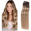 EINbeauty Double Weft Extension Capelli Veri 1pc 50g 50cm Extension Capelli Veri Lisci Invisibili Remy Umani Human Hair Extension (20Inch,2/6/18K#)