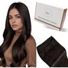 Hetto Extension Capelli Veri Tessitura Castano 60cm 120g Extension Tessitura Capelli Naturali Umani Marrone più Scuro Remy Matassa Lisci Doppia Trama #2