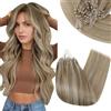 RUNATURE Extension Microring Capelli 30cm 40g 50s Castano Chiaro con Riflessi Biondo Medio Extension Capelli #8P60