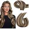 Moresoo Extension Capelli Veri Tessitura Invisibili Matassa Capelli Veri Tessitura Marrone Scuro con Biondo Cavamello 60 cm/24 Pollice 100g #P4/27