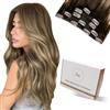 Hetto Extension Capelli Veri Clip 30cm 80g 5pcs Extension Capelli Clip Balayage Marrone Scuro a Marrone Chiaro e Biondo Remy Lisci Estensioni Dei Capelli Umani Reali Fascia Unica Invisibile #3/8/24