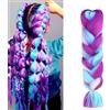 Aomig Allungato Intrecciare, Tricolore Parrucca Jumbo Estensioni dei Capelli Resistenti, Parrucca Rasta per Crochet Twist Intrecciare i Capelli Africane Extension, Viola Chiaro+Blu Bianco+Fucsia