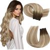 Moresoo Extension Capelli Veri Tessitura Balayage Remy Matassa Capelli Veri Tessitura Marrone a Marrone Chiaro con Biondo Medio #3/8/22 40 cm/16 Pollice 100g