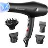Dekuri Phon Capelli | Asciugacapelli Professionale con Tecnologia Ionica - Asciugatura Rapida, Delicata e Anticrespo, con Diffusore e Accessori Styling (Nero Stellato)