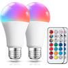 Aigostar 60W Equivalente Lampadine Colorate LED, RGBW Cambiare Colore Lampadina E27 8W, RGB LED Lampadine a 4 Modalità, 5 Livelli di Luminosità, 15 Colore, 1 Telecomando Incluso. Confezione 2 unità