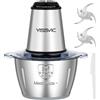 YISSVIC Tritatutto da Cucina Elettrico 2L, 500W, 2 Velocità, 2×4 Lame, Ciotola in Acciaio Inox, Anello Antiscivolo, Lavabile in Lavastoviglie, per Frutta Verdura Carne Spezie