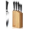 Denkich Coltelli da Cucina, 6 Pezzi Professionali Scoltelli da Cucina Tedesco in Acciaio Inossidabile, Ceppo con Blocco in Legno di Caucciù, Include Coltello da Chef, da Pane, da disco etc(8 pollici)