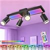 YindaLux RGB Lampada Faretti da Soffitto Orientabili, 30W 3600LM LED Soffitto con Telecomando, Nero Plafoniera LED Faretti 4 Luce con Luce di Fondo 10W+4x5W GU10 per Soggiorno