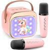LUVTOY Karaoke con 2 Microfono Bambini: [Personalizzazione Esclusiva] - Macchina Musicale con Luce LED - Regalo per Bambine 3-12 Anni - Giocattolo Giochi Bambina 3-12 Anni - Unicorno Pasqua Regalo