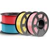 JAYO Filamento PETG 1,75 mm 4,4 kg, Filamento PETG ad alta tenacità per stampanti 3D, 1,1 kg per bobina, 4 bobine, Multicolore (Giallo limone, rosa ciliegia, blu cielo, rosso ciliegia)
