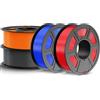 JAYO Filamento PETG 1,75 mm 4,4 kg, Filamento PETG ad alta tenacità per stampanti 3D, 1,1 kg per bobina, 4 bobine, la maggior parte delle stampanti 3D FDM (Arancione, Grigio, Blu, Rosso)