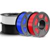 JAYO Filamento PETG 1,75 mm 4,4 kg, Filamento PETG ad alta tenacità per stampanti 3D, 1,1 kg per bobina, 4 bobine, Multicolore per la maggior parte delle stampanti 3D FDM (Nero, Bianco, Blu, Rosso)