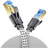 deleyCON 1m Cavo Piatto CAT8 in Nylon con Conduttori in Rame (40 Gbit/s) - Patch Ethernet Gigabit RJ45 Compatibile CAT6/CAT7/CAT8 - Bianco