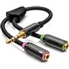 deleyCON Cavo Adattatore Audio Stereo Y - Jack 3,5mm - 1x Maschio a 2x Femmina - per Cuffie Gaming con Microfono - Compatibile con PC, Computer, Controller PS4/PS5, Laptop ecc.