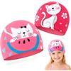 Zerquell 2 Pezzi Cuffie da Nuoto per Bambini, con Stampa Cartoni Carina, in Poliestere Elastico, Cuffia Piscina Bambini per 3-8 Anni, Adatto sia ai Ragazzi che alle Ragazze (Rosa)