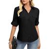 GRACE KARIN Camicetta da Donna Casual con Bottoni, con Collo a V Elegante, Maniche 3/4, Elegante, 2026, Camicie da Ufficio, Camicie da Lavoro, Nero , S
