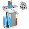 SONGMICS Mocio Lavapavimenti con Secchio, Acqua Pulita/Sporca Separata, Secchio a 3 Scomparti, Strizzatore, Mop Piatto, Testina Girevole a 360°, 5 Panni Microfibra, Grigio e Bianco LMB001WT05
