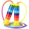 OTraki Corda per Saltare Bambini 2,5 m Regolabile Arcobaleno con Tubo Gomma Trasparente e Manico Legno, Corda Antiusura per Saltare con Nylon Elastico, Hüpfseil Saltello