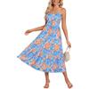 GRACE KARIN Maxi abito estivo da donna con motivo floreale, linea ad A, con spalline sottili, abito da spiaggia Boho Casual, Blu con fiori arancioni, M