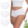Briyat Mutandine Donna bambù Alta Vita 3 Pezzi - Slip Seamless Morbidi per Donne Bianco*3,XXL
