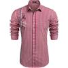 COOFANDY Camicia Tradizionale da Uomo Camicia a Quadri Slim Fit Manica Lunga con Ricamo Camicia Tradizionale dell'Oktoberfest per Uomo Rosa L