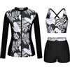 Kate Kasin, costumi da bagno da donna con motivo floreale, set da 3 pezzi: rashguard, maglietta con cerniera, boyshort, protezione solare, sport acquatici, tankini set per surf, nuoto, XXL
