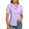 GRACE KARIN Camicetta da donna in cotone con abbottonatura, colletto rialzato con volant, maniche corte a sbuffo, blusa elegante, Nero , XL
