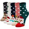 ZFSOCK Calze Natalizie Calzini Donna Divertenti Regali Natalizi Cotone Calze Vacanza di Natale Babbo Natale Deer Fiocco di Neve Pupazzo di Neve Stampa, 35-41,Natale-C-5 paia