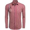COOFANDY Trachten Shirt Camicia a Quadri da Uomo Slim Fit Manica Lunga Tempo Libero Oktoberfest Camicia a Quadri per Uomo Rosso L