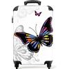 NoBoringSuitcases.com bagaglio a mano, trolley, valigia da 10 kg, rigida, leggera, valigie da viaggio per cabina, aereo, con 4 ruote girevoli, manico estensibile, 55x40x20 cm, Farfalla Sfondo bianco