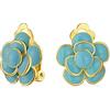 Bling Jewelry Simulato Turchese Blu Smalto Rosa Fiore Retrò Clip Su Orecchini Stile Pulsante Non Forato Orecchie 14K Oro Placcato Brass