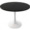 PLLBIKK 1 tavolo da pranzo rotondo allungabile salvaspazio, con superficie in legno facile da pulire e base stabile a colonna, 90-130 cm, per fino a 8 persone (piano nero, gambe bianche)